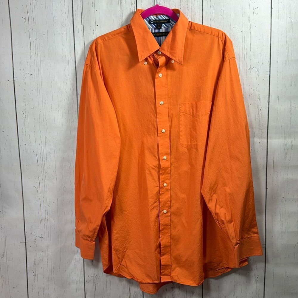 Tommy Hilfiger Men’s Button-Down Shirt XL Orange Classic Preppy Business Casual